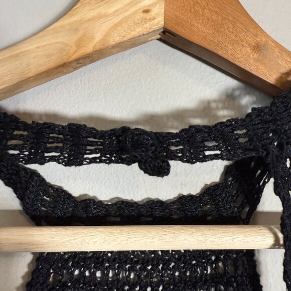 Free People High Neck Crochet Tank Top Women's Medium* Black Sheer Festival Boho - Picture 10 of 12